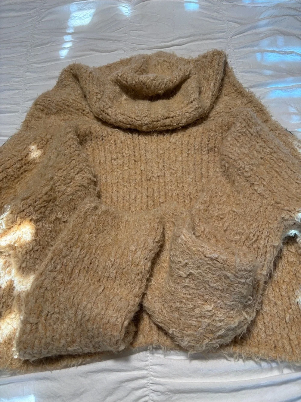 Free People Chunky Hooded Zip Teddy Jacket in Camel